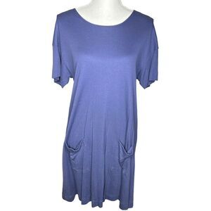 Lacoste Purple Gray Shift Dress Lounge Kaftan 38 Scoop Neck Button Back NWT $185